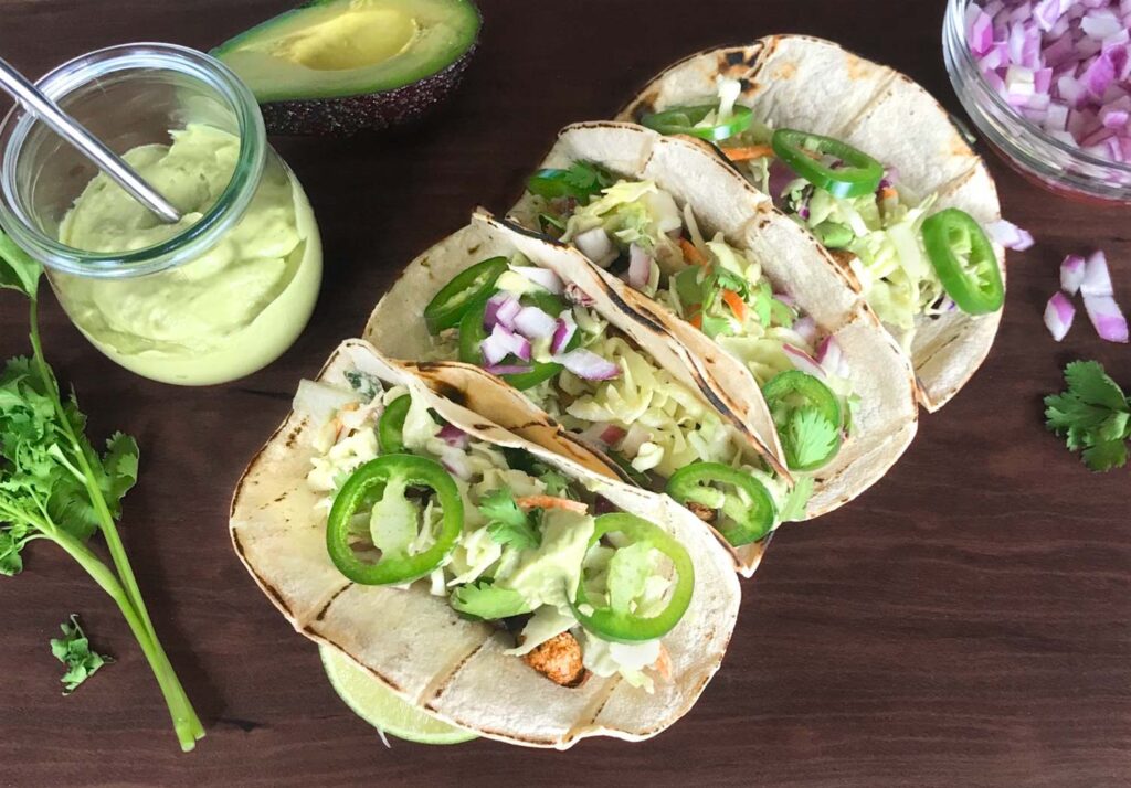 Lions Mane Tacos with Avocado Crema Slaw